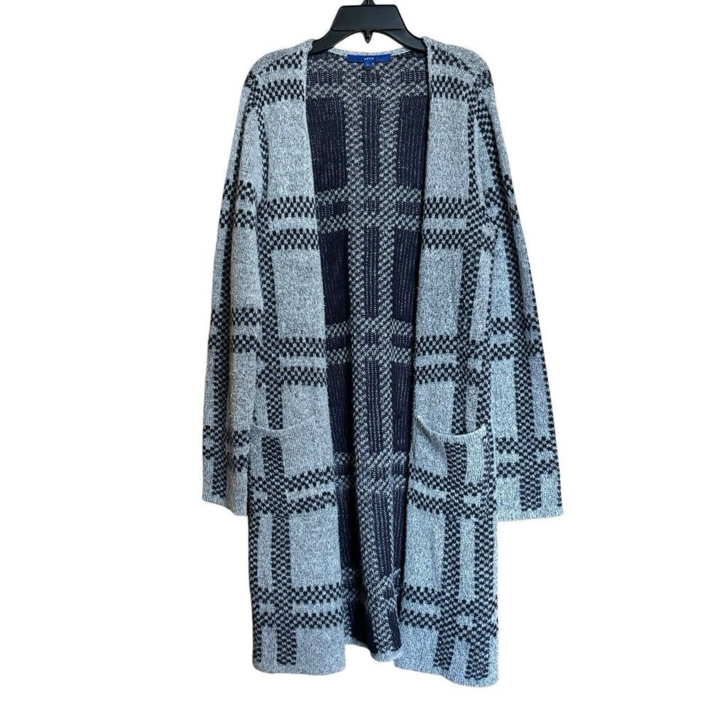 APT 9 Duster Womens Large Multicolor Metallic Plaid Chunky Open Cardigan Sweater